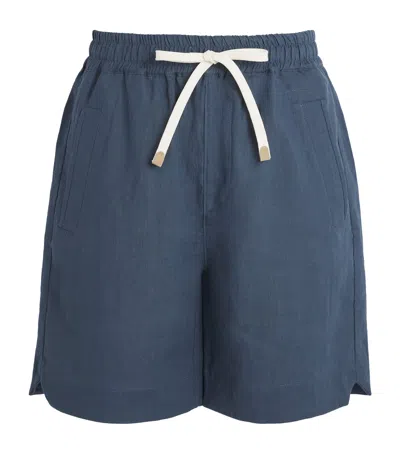 Eleventy Linen Drawstring Bermuda Shorts In Blue