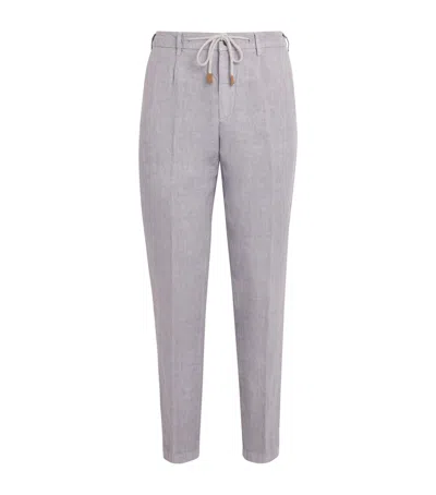 Eleventy Linen Drawstring-detail Trousers In Purple