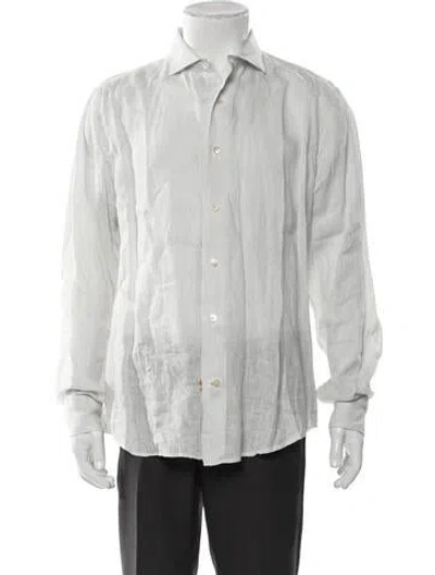 Pre-owned Eleventy Linen Long Sleeve Dress Shirt In White
