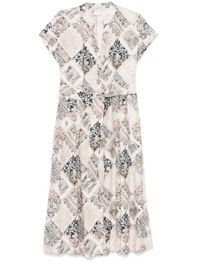Eleventy Linen Midi Dress In Neutrals