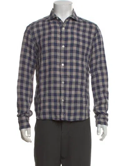 Pre-owned Eleventy Linen Plaid Print Shirt In Multicolor