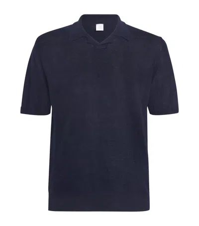 Eleventy Linen Polo Shirt In Blue