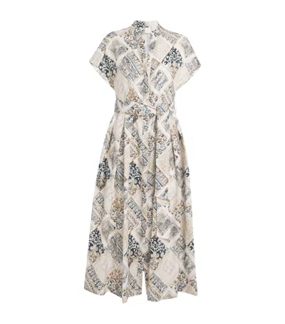Eleventy Linen Printed Midi Shirt Dress