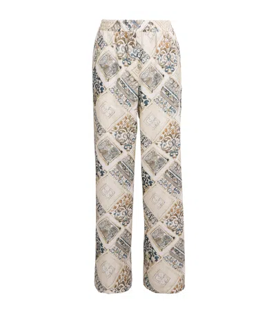 Eleventy Linen Printed Palazzo Trousers
