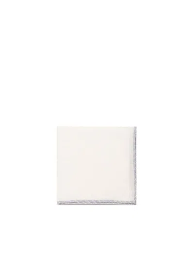 Eleventy Linen Scarf In White Grey In White And Grey