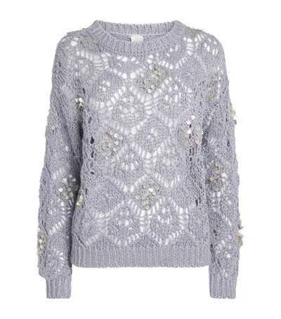 Eleventy Linen Sequin-embellished Sweater In Gray