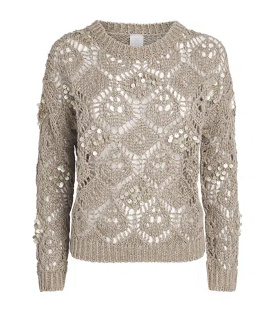 Eleventy Linen Sequinned Sweater In Brown