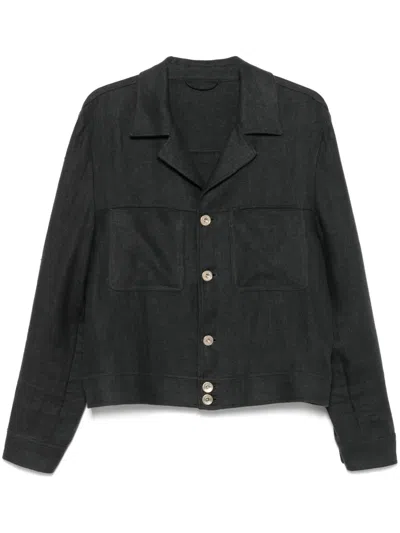 Eleventy Linen Shirt Jacket In Black