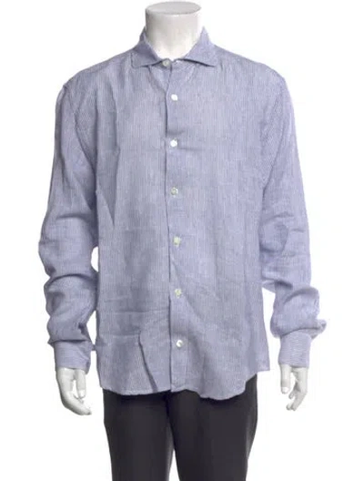Pre-owned Eleventy Linen Striped Dress Shirt In Blue