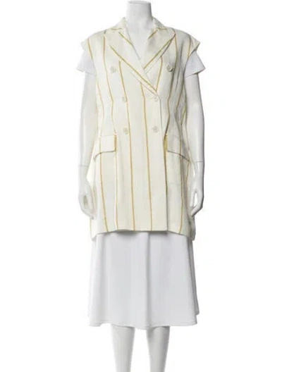 Pre-owned Eleventy Linen Striped Vest W/ Tags In White