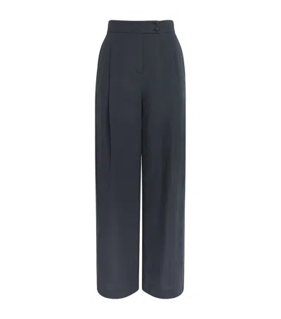 Eleventy Linen-wool-silk-blend Pleated Trousers In Blue