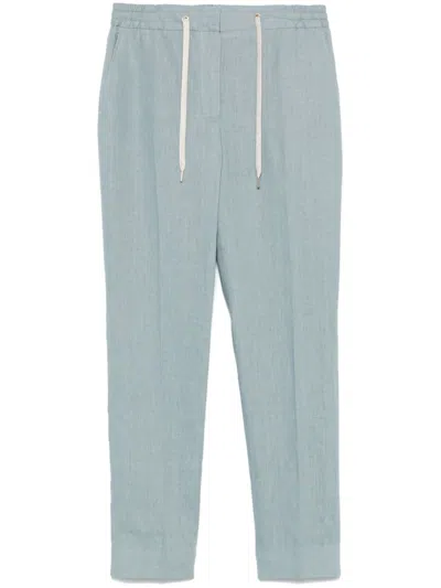 Eleventy Linen Trousers In Blue