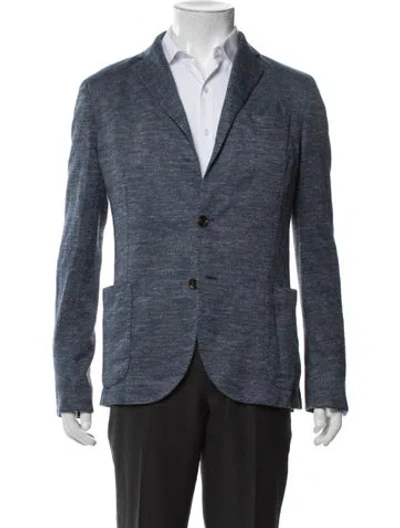 Pre-owned Eleventy Linen Tweed Pattern Jacket In Blue
