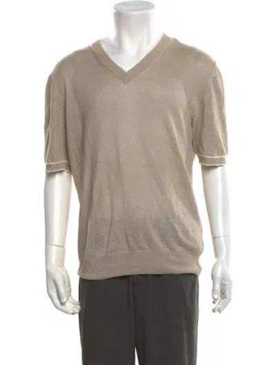 Pre-owned Eleventy Linen V-neck Pullover In Neutrals