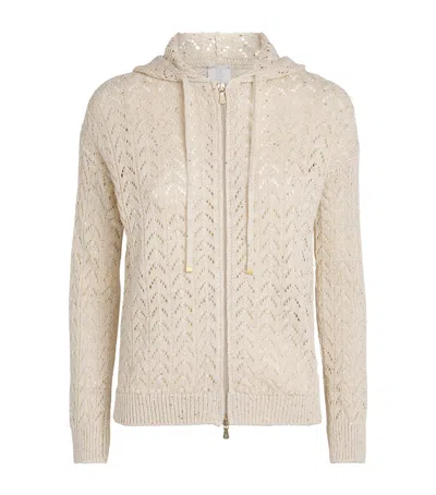 Eleventy Linen-blend Zip-up Hoodie In White