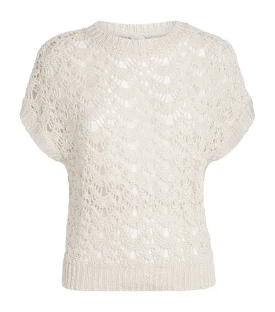 Eleventy Linen-silk Knitted Sweater In White