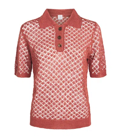 Eleventy Linen-silk Polo Sweater In Red