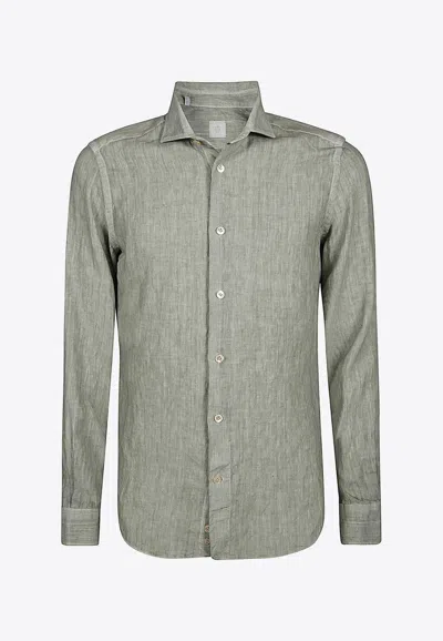 Eleventy Logo-embroidered Buttoned Shirt In Green