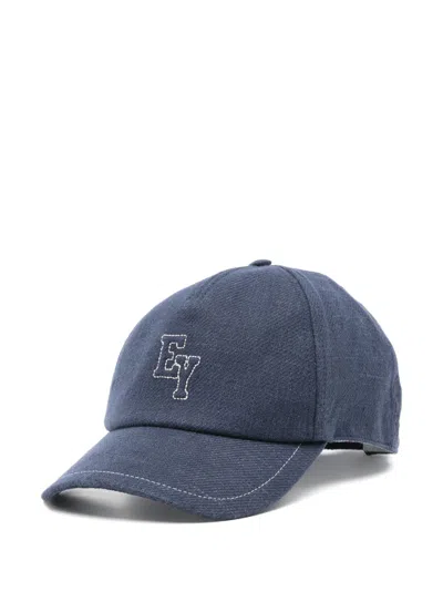 Eleventy Logo-embroidered Cap In Blue