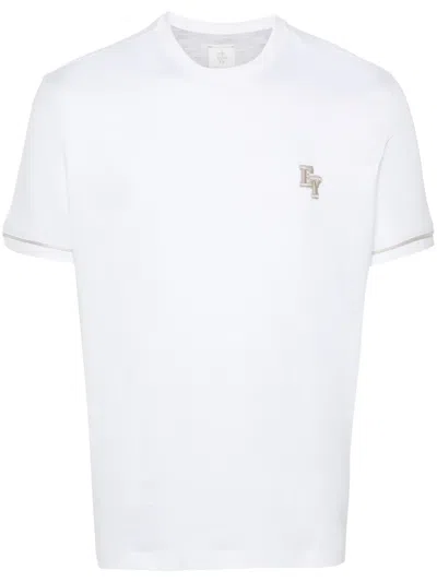 Eleventy Logo-embroidered Cotton T-shirt In 白色