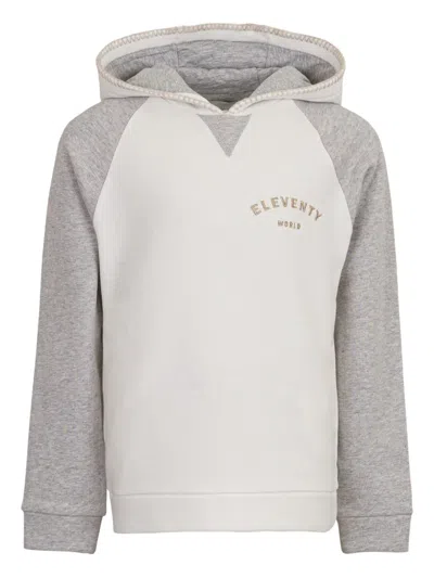 Eleventy Kids' Logo-embroidered Hoodie In Gray