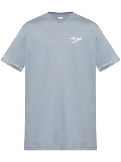 Eleventy Logo-embroidered Light Blue T-shirt