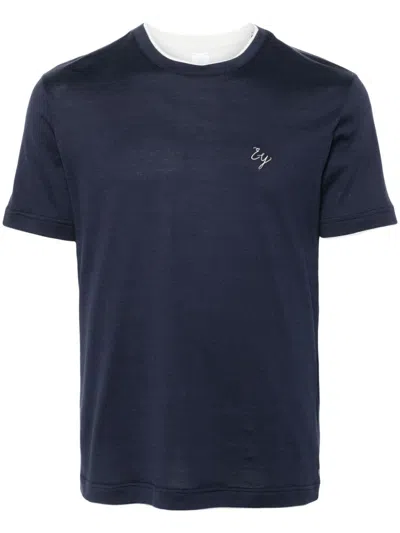 Eleventy Logo-embroidered T-shirt In Blue