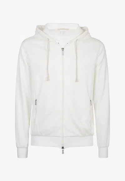 Eleventy Logo-embroidered Zip-up Sweatshirt In White