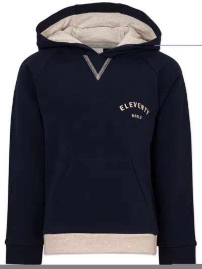 Eleventy Kids' Logo-print Hoodie In Blue