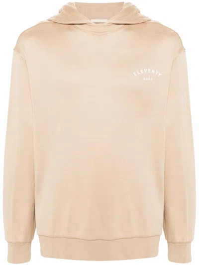 Eleventy Logo-print Hoodie In Brown