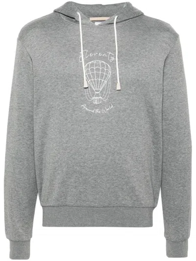 Eleventy Logo-print Hoodie In Grey