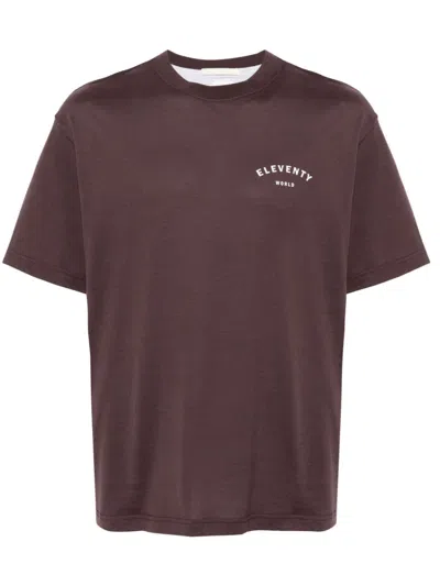 Eleventy Logo-print T-shirt In Brown