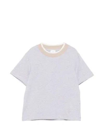 Eleventy Kids' Logo-embroidered Contrast-trim T-shirt In Gray