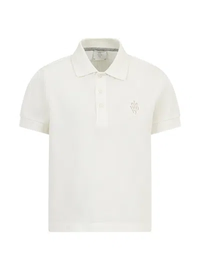 Eleventy Kids' Logo-embroidered Polo Shirt In Brown