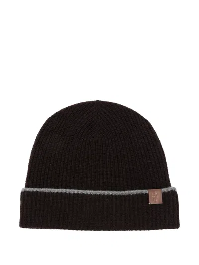 Eleventy Logo-patch Ribbed-knit Beanie Hat In Orange
