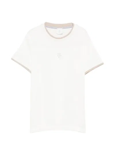 Eleventy Kids' Logo-print Contrast-trim T-shirt In White