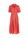 Eleventy Long Coral Half-sleeved Linen Dress