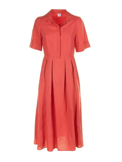 ELEVENTY LONG CORAL LINEN HALF SLEEVE DRESS