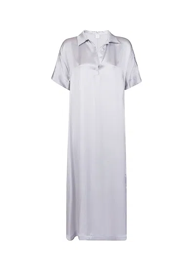 Eleventy Long Dress With Short Sleeves In Blue
