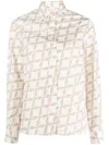 Eleventy Long Sleeve Beige Shirt With Geometric Pattern In White