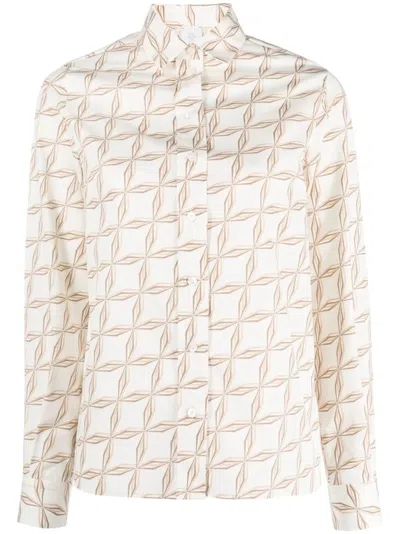 ELEVENTY ELEVENTY LONG SLEEVE BEIGE SHIRT WITH GEOMETRIC PATTERN
