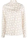 Eleventy Long Sleeve Beige Shirt With Geometric Pattern In White