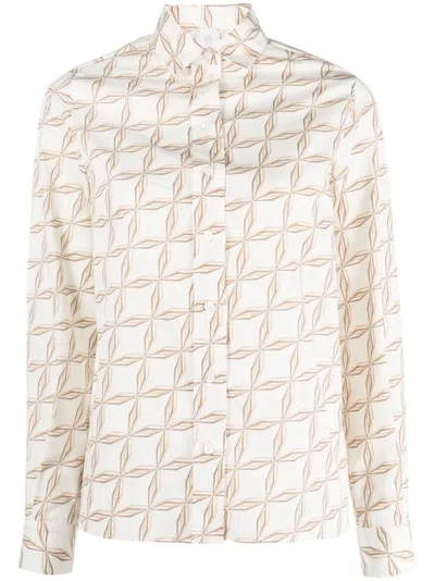 ELEVENTY LONG SLEEVE BEIGE SHIRT WITH GEOMETRIC PATTERN