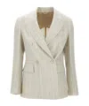 Eleventy Ecru Wool Linen Blazer With Stripes In White