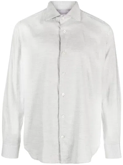 Eleventy Long Sleeve Dandy Shirt With Subtle Texture In White