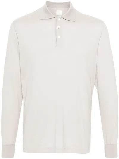 Eleventy Long-sleeve Jersey Polo Shirt In Neutrals