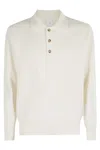 Eleventy Long-sleeve Knit Polo With Three-button Placket In White
