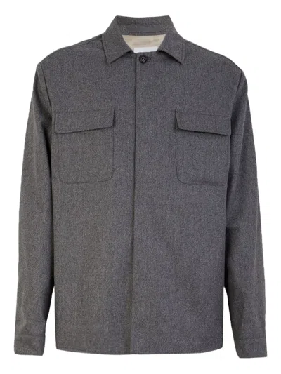 Eleventy Long-sleeve Patch-pocket Shirt In Gray