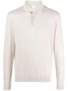Eleventy Beige Long Sleeve Polo With Traditional Collar In White