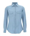 Eleventy Slim Fit Denim Shirt With Double-use Cuffs In Blue